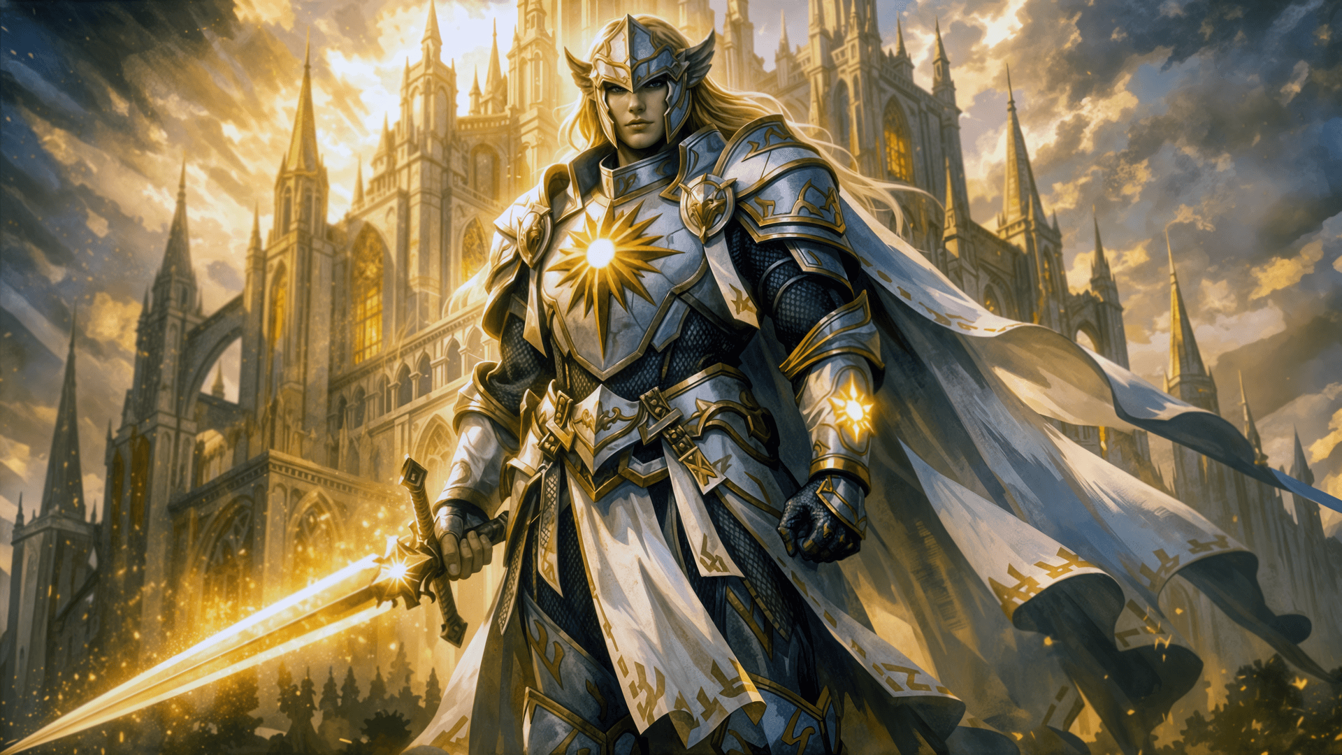 A Paladin of the Dawn in full battle regalia