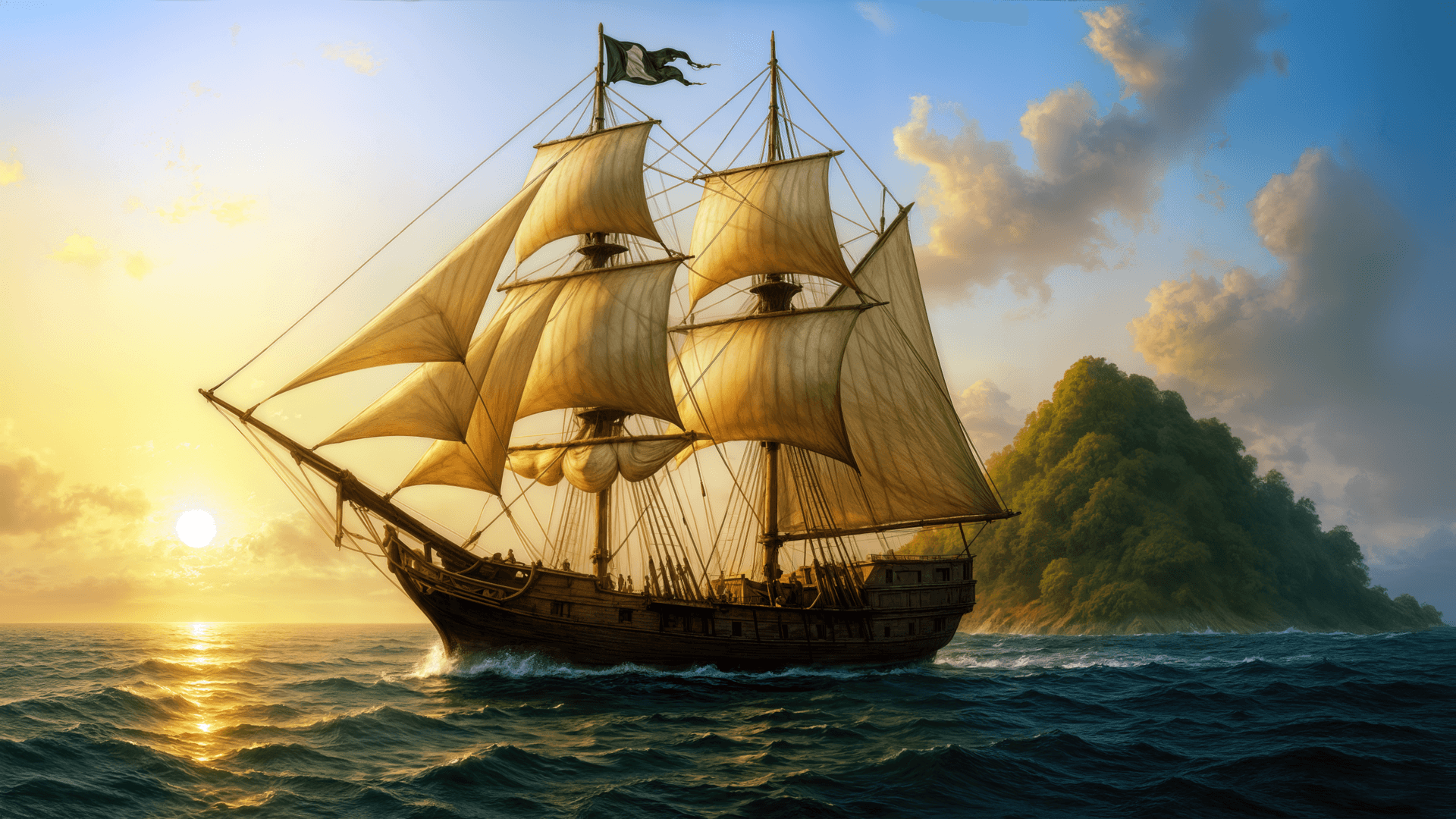 The vessel under full sail